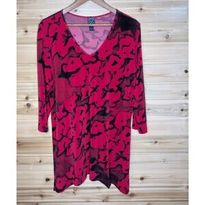 Clara Sun Woo Top Womens Medium Red Black Floral Tunic Art to Wear